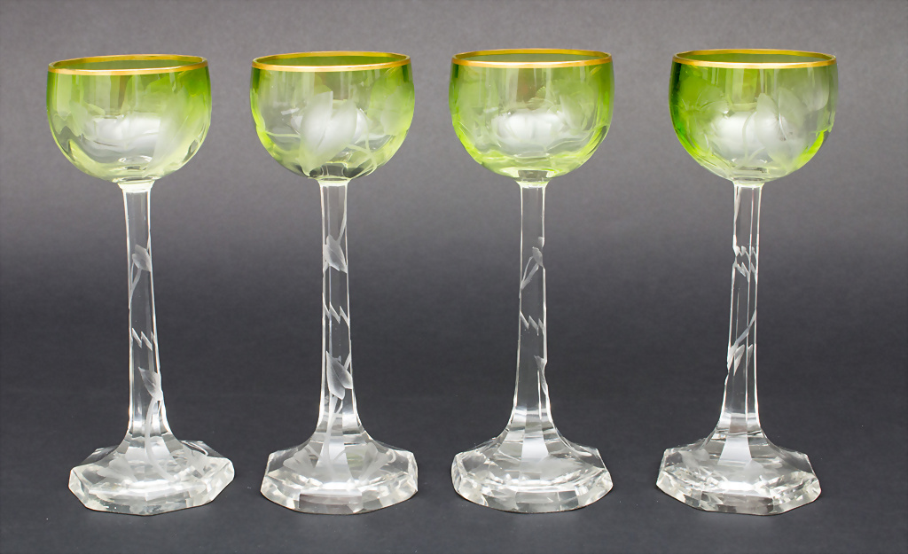 4 Jugendstil Weingläser Mit Prunkwinde 4 Art Nouveau Wine Glasses With Morning Glory Flowers